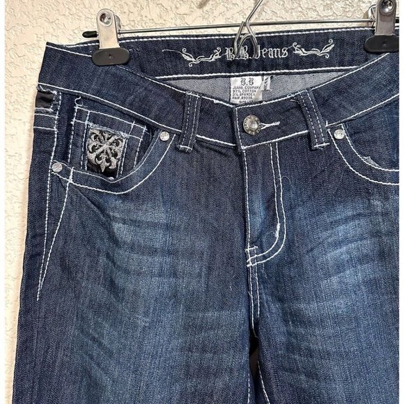 B.B. Jeans Denim Dark Wash Y2K Straight Leg Embellished Pants - Picture 5 of 6